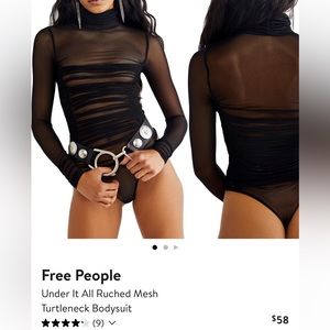 FREE PEOPLE UNDER IT ALL RUCHED MESH TURTLENECK BODYSUIT